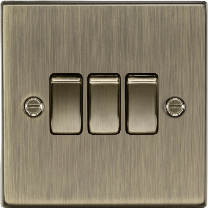 Knightsbridge CS4AB 3 Gang 2 way Light Switch - Square Edge Antique Brass light switch Knightsbridge - Sparks Warehouse