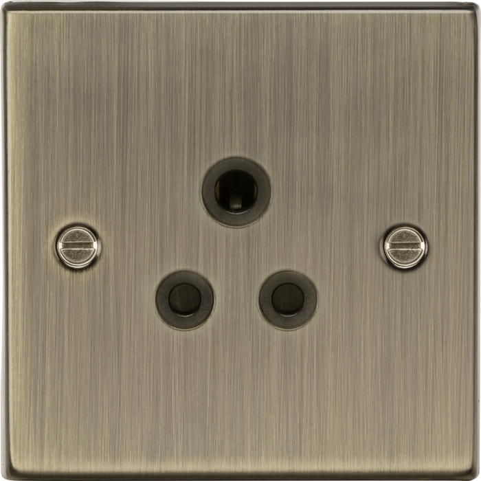 Knightsbridge CS5AAB 5A Unswitched Socket - Square Edge Antique Brass - Black Insert Round Pin Socket Knightsbridge - Sparks Warehouse