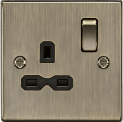 Knightsbridge CS7AB 13A 1G DP Switched Socket with Black Insert - Square Edge Antique Brass Double Pole Socket Knightsbridge - Sparks Warehouse