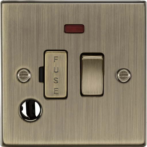 Knightsbridge CS63FAB 13A Switched Fused Spur Unit Flex outlet + Neon - Square Edge Antique Brass Fuse Unit Knightsbridge - Sparks Warehouse