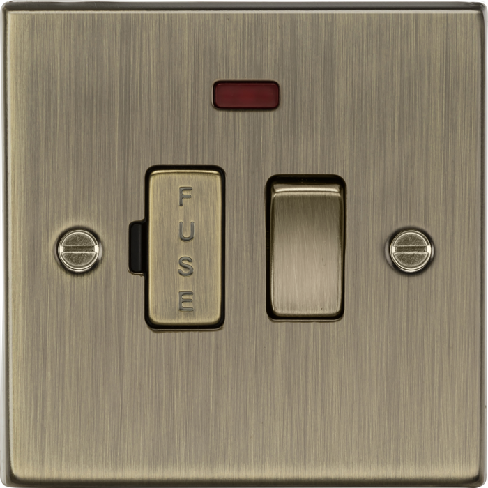 Knightsbridge CS63NAB 13A Switched Fused Spur Unit + Neon - Square Edge Antique Brass Fuse Unit Knightsbridge - Sparks Warehouse