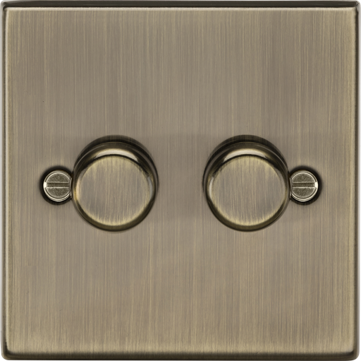 Knightsbridge CS2182AB 2G 2 Way 10-200W Dimmer - Square Edge Antique Brass Dimmer Switch Knightsbridge - Sparks Warehouse