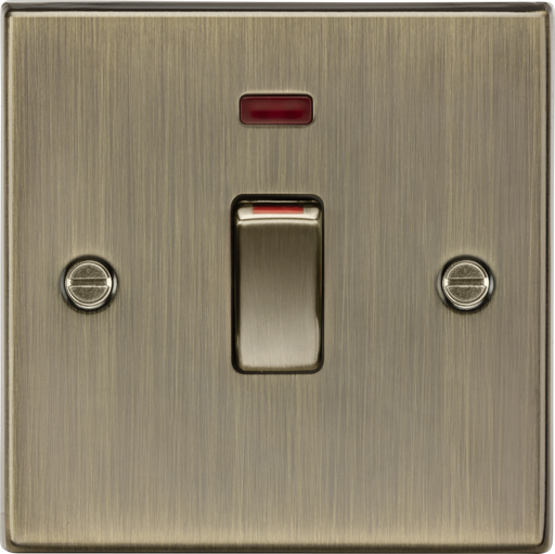 Knightsbridge CS81MNAB 45A DP Switch W/Neon (Single Size) - Square Edge Antique Brass Double Pole Switch Knightsbridge - Sparks Warehouse