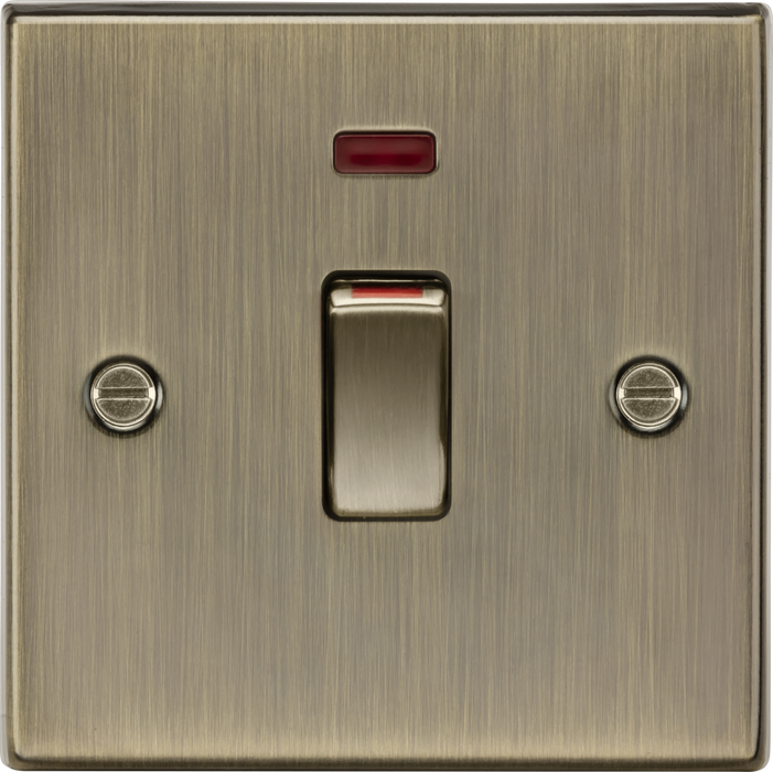Knightsbridge CS81MNAB 45A DP Switch W/Neon (Single Size) - Square Edge Antique Brass Double Pole Switch Knightsbridge - Sparks Warehouse