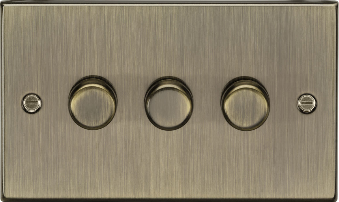 Knightsbridge CS2183AB 3G 2 Way 10-200W Dimmer - Square Edge Antique Brass Dimmer Switch Knightsbridge - Sparks Warehouse