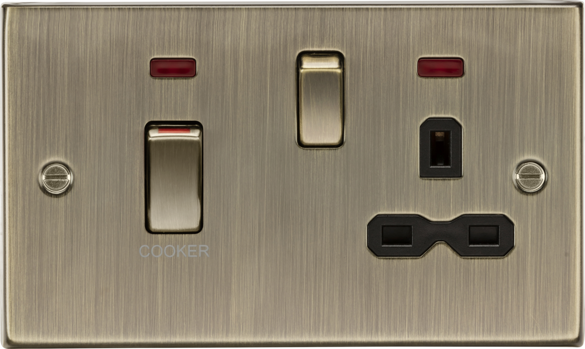 Knightsbridge CS83MNAB 45A DP Switch and 13A switched socket with neons - antique brass ML Knightsbridge - Sparks Warehouse