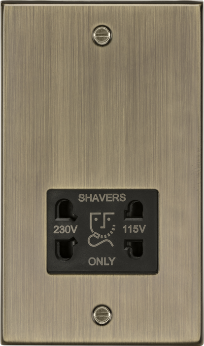 Knightsbridge CS89AB Dual Voltage Bathroom shaver socket - Square Edge Antique Brass Shaver Socket Knightsbridge - Sparks Warehouse