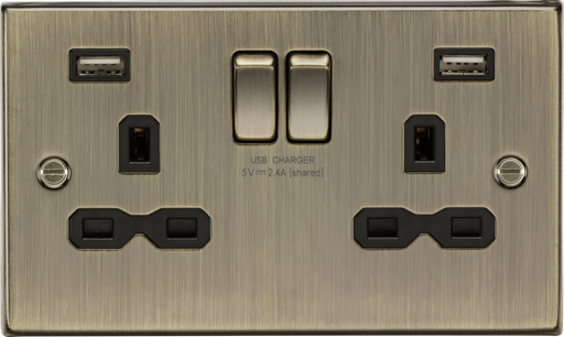 Knightsbridge CS9224AB 13A 2G DP Switched Socket - USB Square Edge Antique Brass Double Pole Socket Knightsbridge - Sparks Warehouse