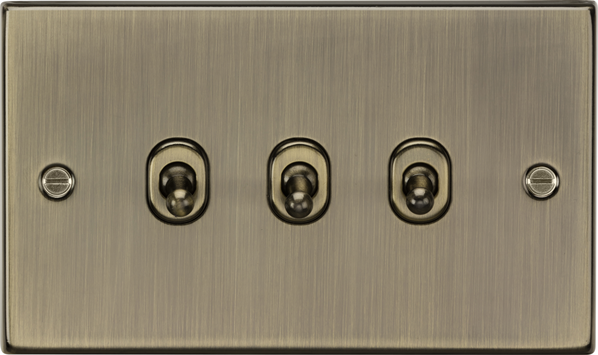 Knightsbridge CSTOG3AB 10A 3G 2 Way Toggle Switch - Square Edge Antique Brass Toggle Switch Knightsbridge - Sparks Warehouse