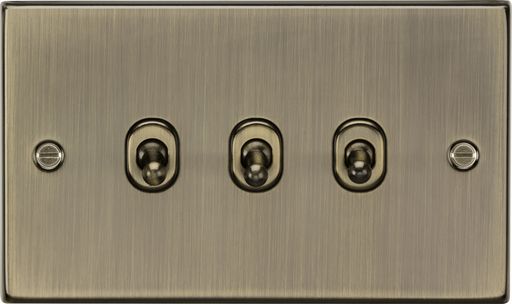Knightsbridge CSTOG3AB 10A 3G 2 Way Toggle Switch - Square Edge Antique Brass Toggle Switch Knightsbridge - Sparks Warehouse