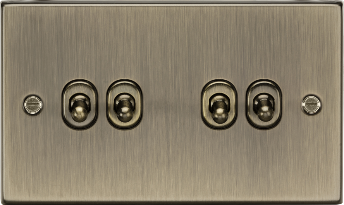 Knightsbridge CSTOG4AB 10A 4G 2 Way Toggle Switch - Square Edge Antique Brass Toggle Switch Knightsbridge - Sparks Warehouse