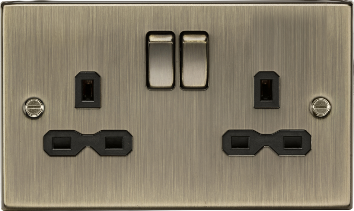 Knightsbridge CS9AB 13A 2G DP Switched Socket Square Edge Antique Brass Double Pole Socket Knightsbridge - Sparks Warehouse