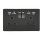 Knightsbridge SFR9904NMBB Screwless 13A 2G Switched Socket - USB Chargers & Indicators - Matt Black Black Rocker Knightsbridge Screwless Flat Plate Matt Black Knightsbridge - Sparks Warehouse
