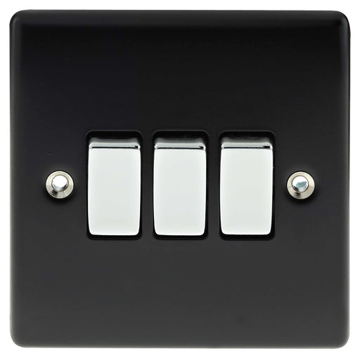 BG Nexus NMB43 Metal Matt Black & Chrome Light Switch Plate - Triple 3 Gang 2 Way - BG - Sparks Warehouse