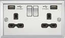 Knightsbridge CV9224PC 13A 2G Switched Socket Dual USB Charger (2.4A) with Black Insert - Bevelled Edge Polished Chrome ML Knightsbridge - Sparks Warehouse