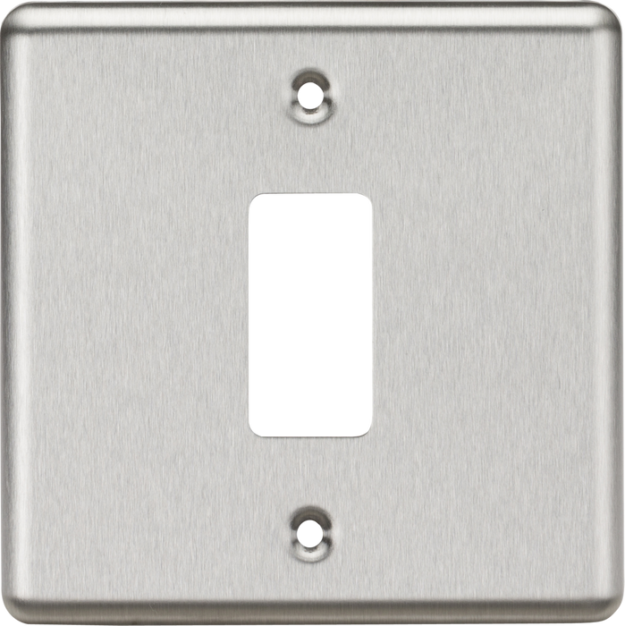 Knightsbridge GDCL1BC 1G Grid Faceplate - Rounded Edge Brushed Chrome Front Plate Knightsbridge - Sparks Warehouse