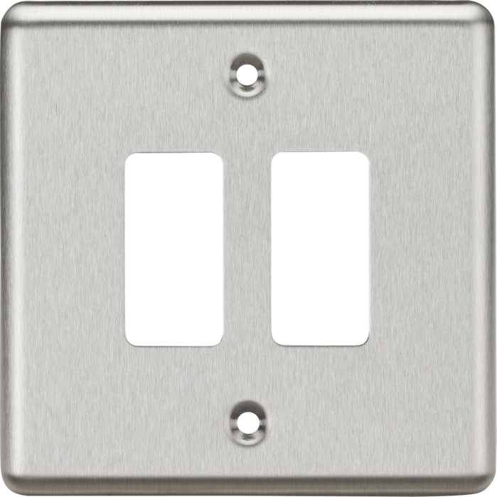Knightsbridge GDCL2BC 2G Grid Faceplate - Rounded Edge Brushed Chrome Front Plate Knightsbridge - Sparks Warehouse
