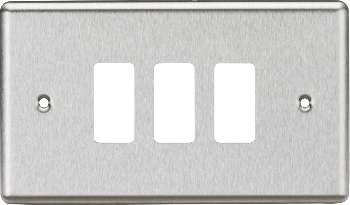 Knightsbridge GDCL3BC 3G Grid Faceplate - Rounded Edge Brushed Chrome Front Plate Knightsbridge - Sparks Warehouse