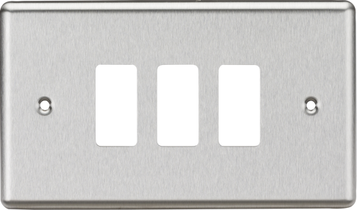 Knightsbridge GDCL3BC 3G Grid Faceplate - Rounded Edge Brushed Chrome Front Plate Knightsbridge - Sparks Warehouse