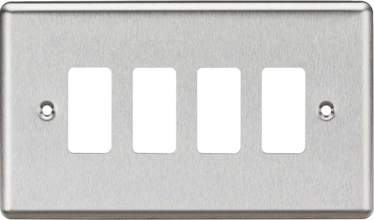 Knightsbridge GDCL4BC 4G Grid Faceplate - Rounded Edge Brushed Chrome Front Plate Knightsbridge - Sparks Warehouse