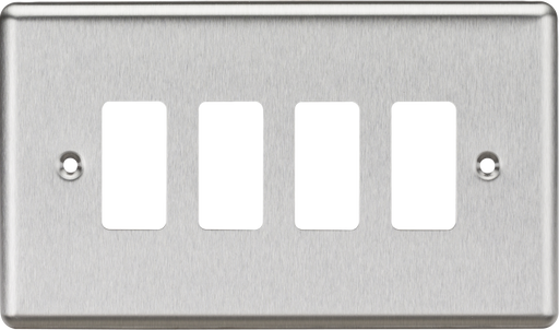 Knightsbridge GDCL4BC 4G Grid Faceplate - Rounded Edge Brushed Chrome Front Plate Knightsbridge - Sparks Warehouse