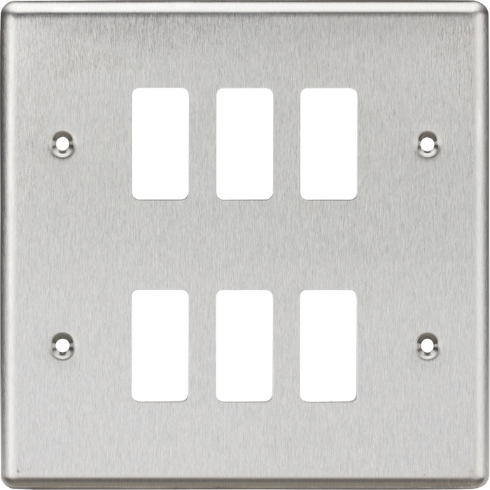 Knightsbridge GDCL6BC 6G Grid Faceplate - Rounded Edge Brushed Chrome ML Knightsbridge - Sparks Warehouse