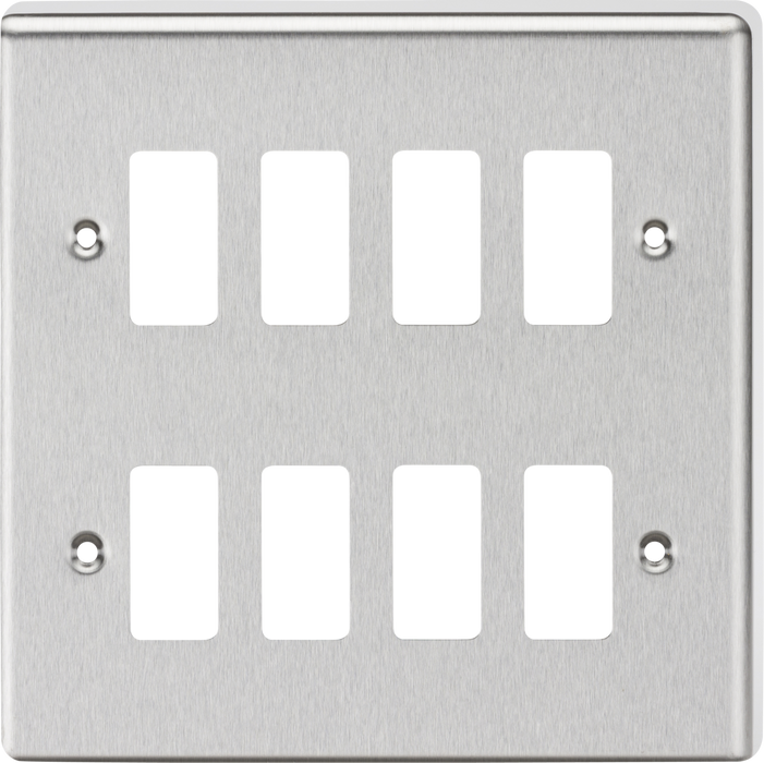 Knightsbridge GDCL8BC 8G Grid Faceplate - Rounded Edge Brushed Chrome Front Plate Knightsbridge - Sparks Warehouse
