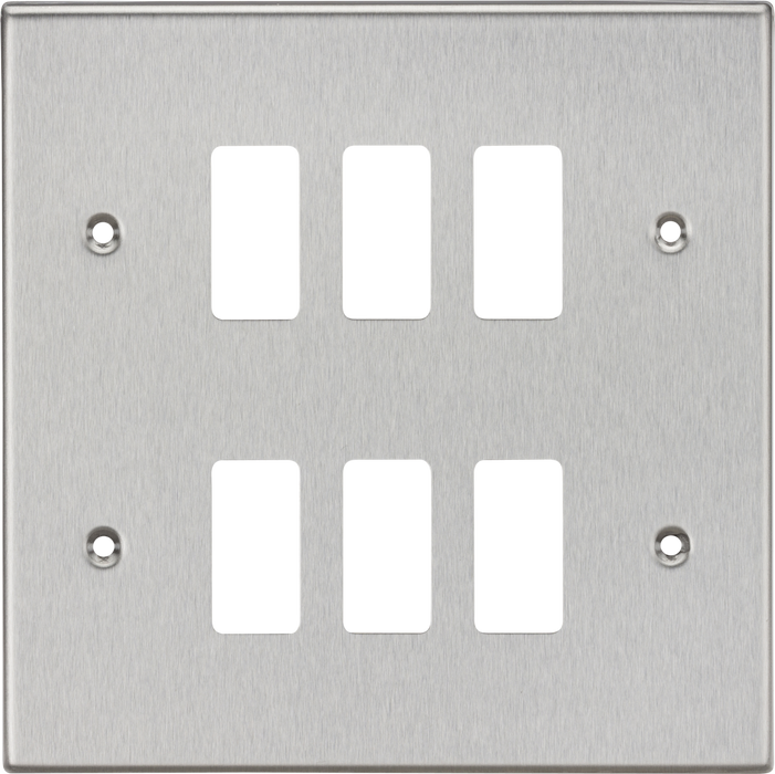 Knightsbridge GDCS6BC 6G Grid Faceplate - Square Edge Brushed Chrome ML Knightsbridge - Sparks Warehouse
