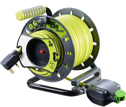 BG Masterplug OMU2513FL3IP-PX - Pro XT Medium Reverse Open Cable Reel with In-Line IP Socket 25m - BG - Sparks Warehouse