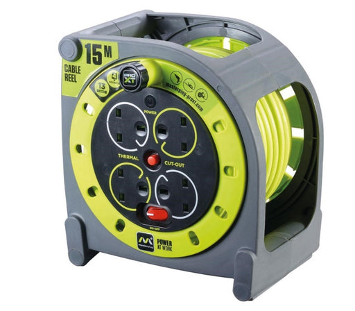 BG Masterplug HMU15134SL-PX - Pro XT 4 Gang Case Cable Reel with Switch and LED 15m - BG - Sparks Warehouse