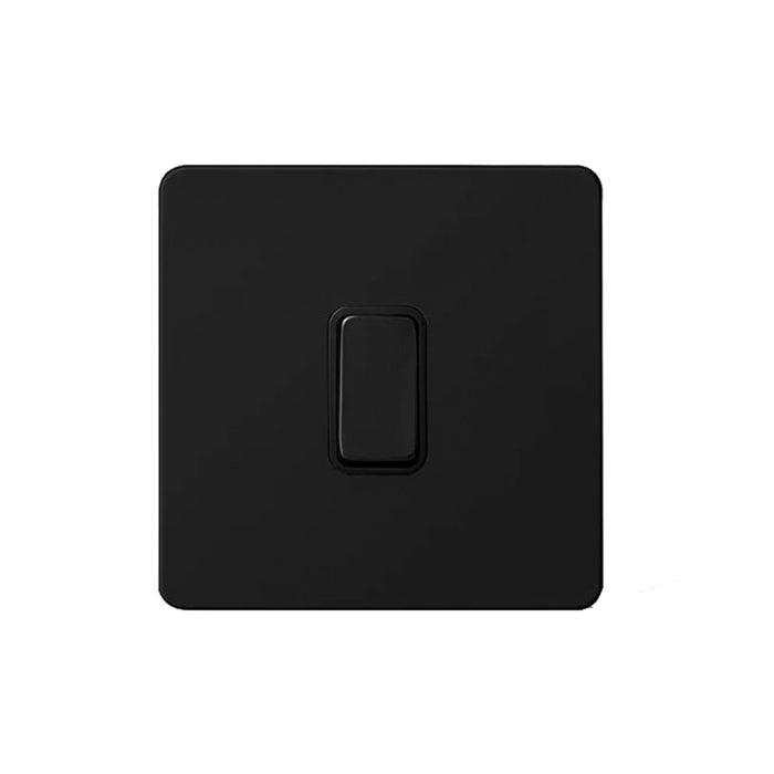 Caradok Matt Black Metal Screwless 1 Gang Light Switch - Black Inserts