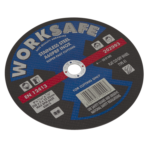 Sealey 202993 - Cutting Disc Flat Stainless Steel (INOX) Ø230 x 2 x 22mm Consumables Sealey - Sparks Warehouse