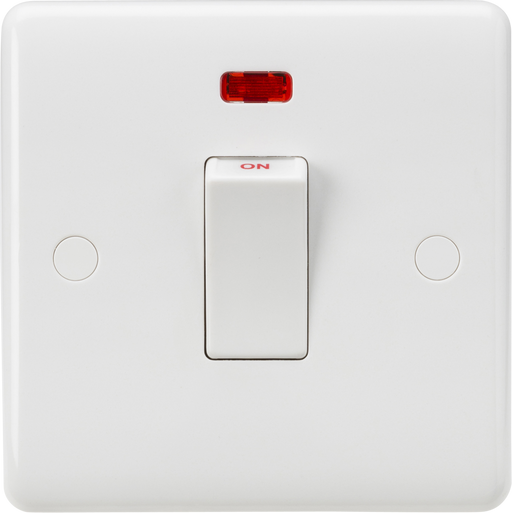 Knightsbridge CU8331NW White Curved edge 45A DP switch with neon (small) - White Rocker Light Switches Knightsbridge - Sparks Warehouse