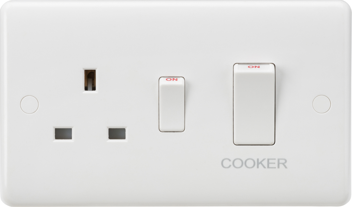Knightsbridge CU8333W White Curved edge 45A DP switch and 13A switched socket - White Rocker Light Switches Knightsbridge - Sparks Warehouse