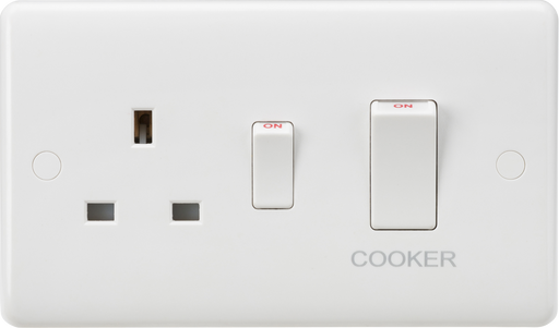 Knightsbridge CU8333W White Curved edge 45A DP switch and 13A switched socket - White Rocker Light Switches Knightsbridge - Sparks Warehouse