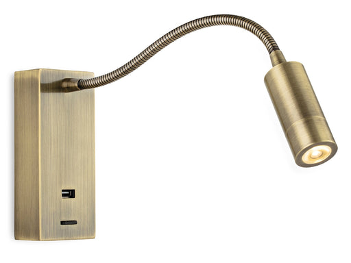 Firstlight 2895AB Clifton LED Flexi Wall Light with USB Port Antique Brass Firstlight - Sparks Warehouse