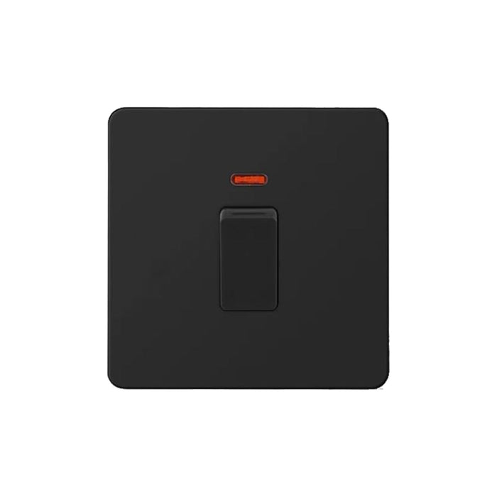 Caradok Matt Black Metal Screwless 20A Switch w/ Neon