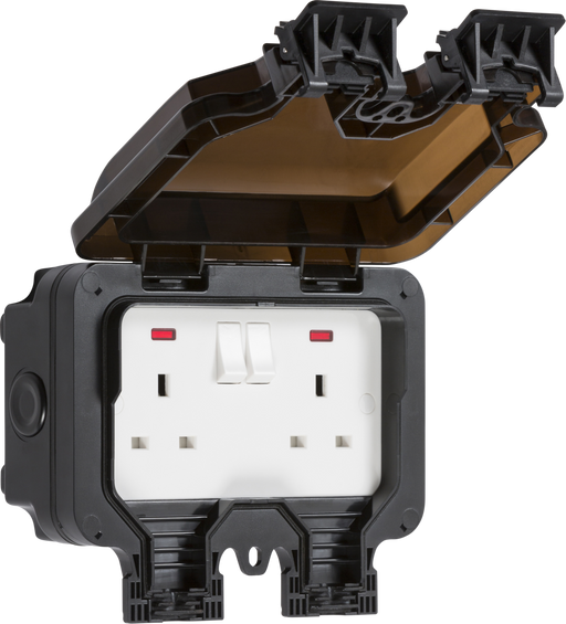 Knightsbridge OP9N IP66 13A 2 Gang DP Switched Outdoor Socket With Neon KB Knightsbridge - Sparks Warehouse