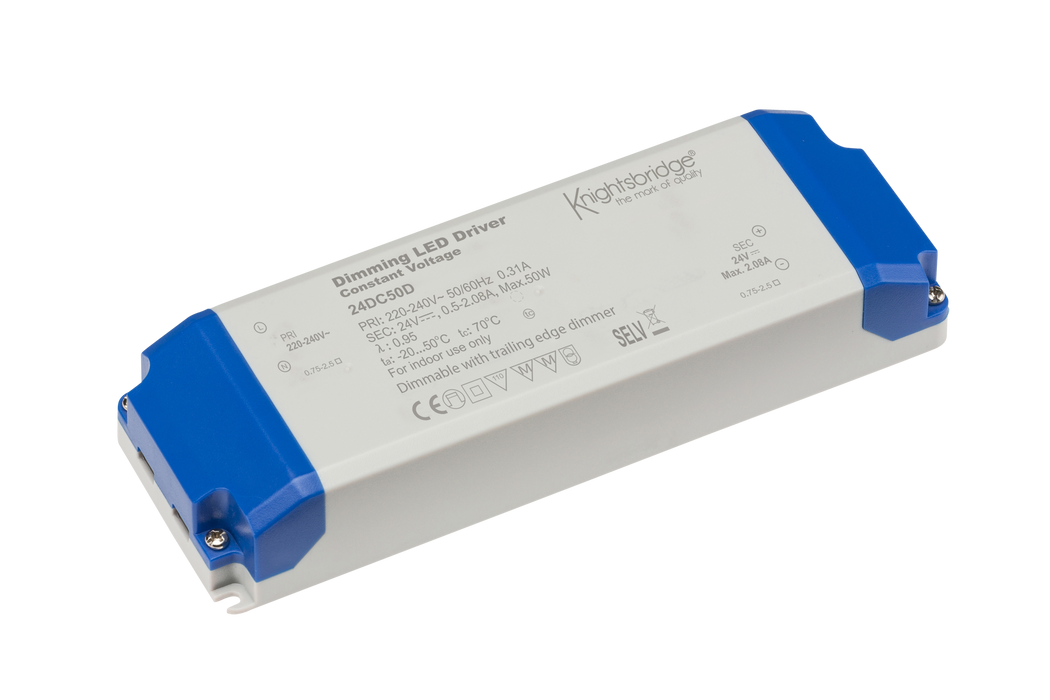 Knightsbridge 24DC50D IP20 24V 50W DC Dimmable LED Driver - Constant Voltage Transformers & Drivers Knightsbridge - Sparks Warehouse