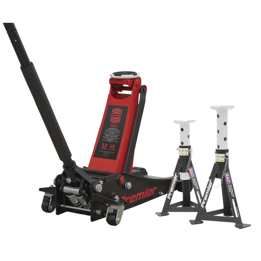 Sealey - 2500LECOMBO Trolley Jack 2.5t & Axle Stands (Pair) 3t per Stand Combo Jacking & Lifting Sealey - Sparks Warehouse