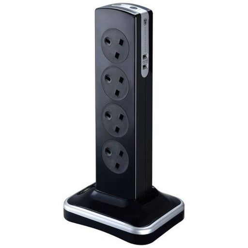 BG SRGTOWSU82PB 13A 2M 8 Gang Surge Tower With USB - Polished Black Nexus BG - Sparks Warehouse