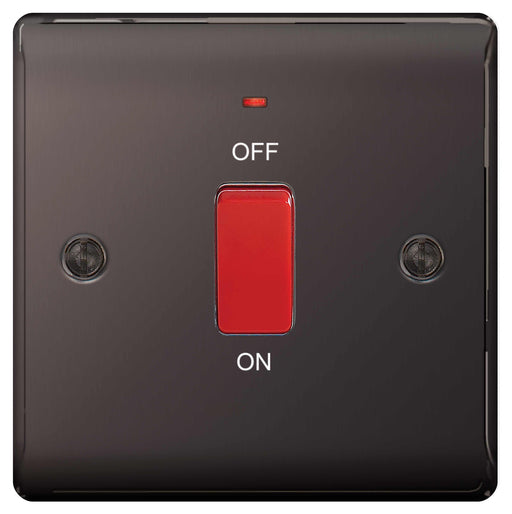 BG Nexus NBN74 Black Nickel 45A Double Pole Switch With Indicator Single Plate - BG - sparks-warehouse