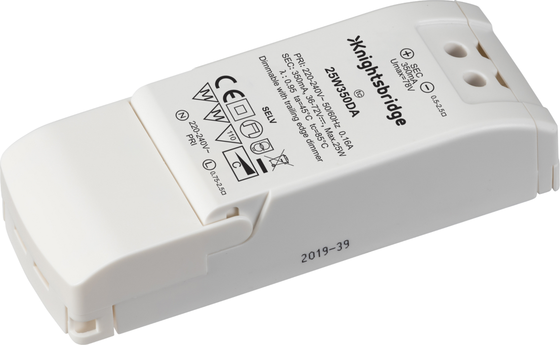 Knightsbridge 25W350DA IP20 350mA 25W LED Dimmable Driver - Constant Current Transformers & Drivers Knightsbridge - Sparks Warehouse