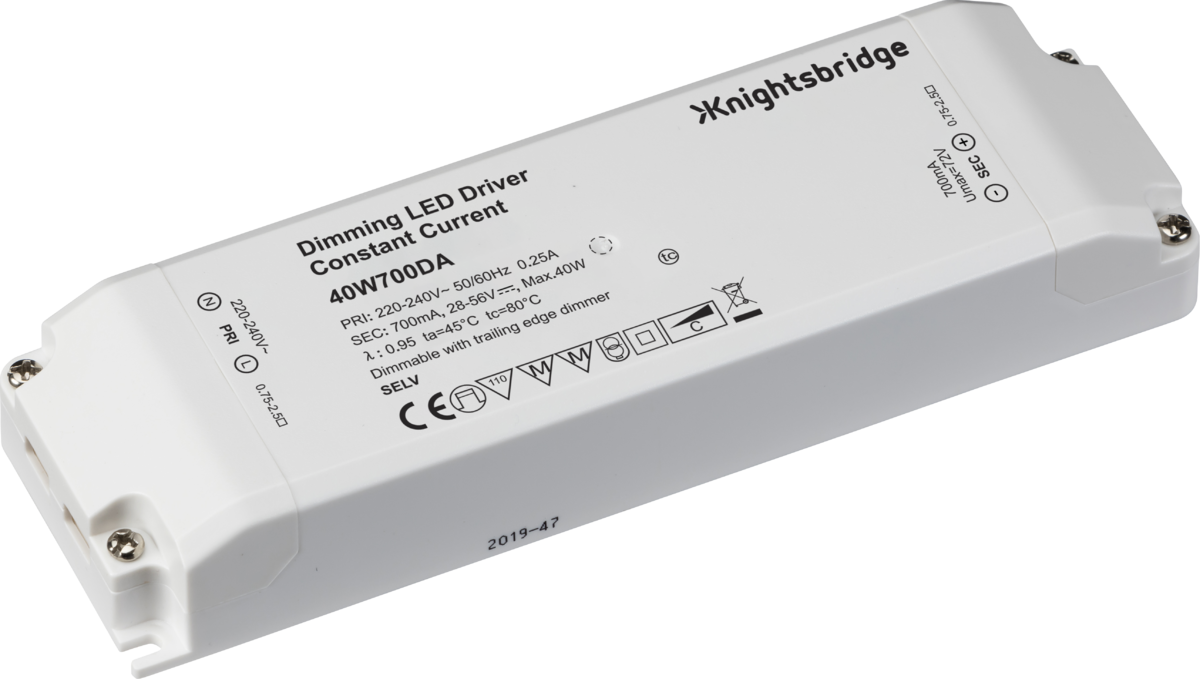 Knightsbridge 40W700DA IP20 700mA 40W LED Dimmable Driver - Constant Current Transformers & Drivers Knightsbridge - Sparks Warehouse