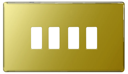 BG Nexus GFPB4 Grid Polished Brass SCREWLESS 4 Gang Front Plate - BG - sparks-warehouse
