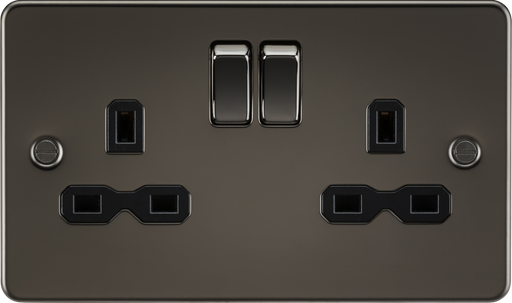 Knightsbridge FPR9000GM Flat Plate 13A 2G DP Switched Socket - Gunmetal With Black Insert Socket Knightsbridge - Sparks Warehouse