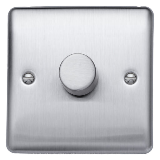 Caradok 400W 1gang 2way dimmer switch Brushed Chrome, Metal Switch, Grey Insert Caradok - The Curve - Brushed Steel Caradok - Sparks Warehouse