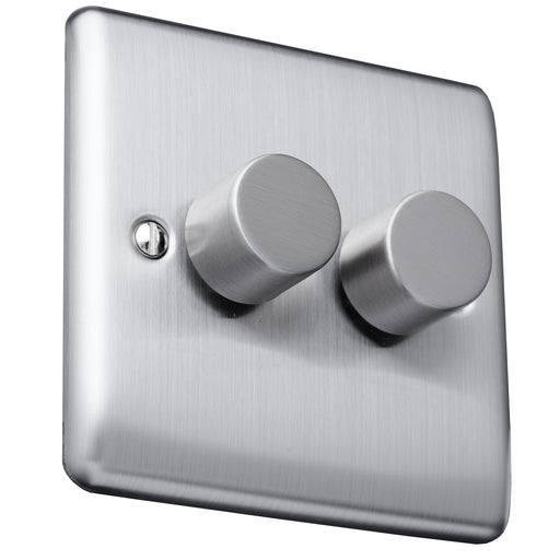 Caradok 400W 2 gang 2way dimmer switch Brushed Chrome, Metal Switch, Grey Insert Caradok - The Curve - Brushed Steel Caradok - Sparks Warehouse