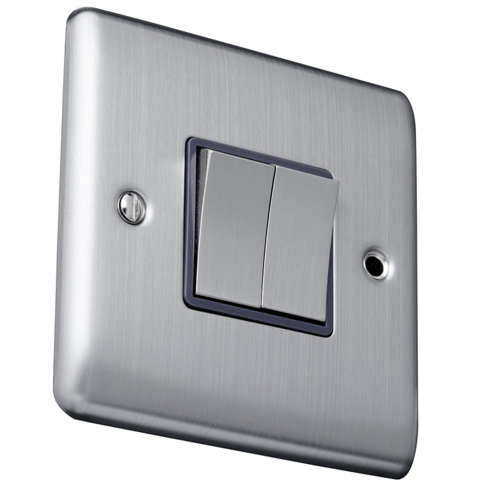 Caradok 2 gang 2 way plate switch Brushed Chrome, Metal Switch, Grey Insert Caradok - The Curve - Brushed Steel Caradok - Sparks Warehouse