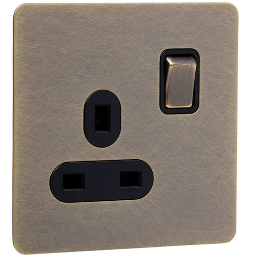 Screwless Antique Brass Socket - 1 Gang - The Georgian Caradok - Georgian - Antique Brass Caradok - Sparks Warehouse